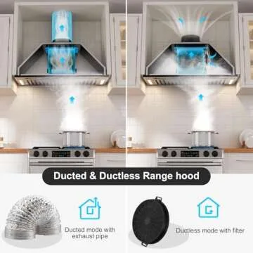 BRANO Range Hood Insert 30 Inch, 900 CFM Voice/Gesture/Touch Control Build-in Kitchen Hood Vent with 4 Speed Exhaust Fan, Memory Mode, Adjustable Lights, Ducted/Ductless Convertible, Black