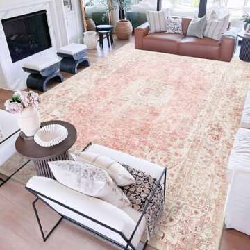 Castage Pink Area Rug 9x12 - Washable Non-Slip Design