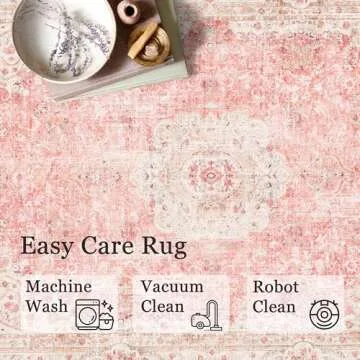 Castage Pink Area Rug 9x12 - Washable Non-Slip Design