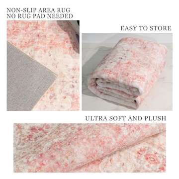 Castage Pink Area Rug 9x12 - Washable Non-Slip Design