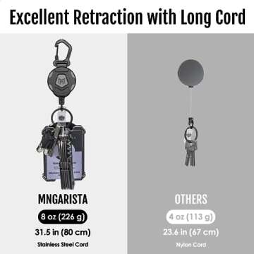 MNGARISTA 2-Pack Retractable Keychain, Heavy Duty Carabiner Badge Holder, Tactical ID Badge Reel with 31.5” Steel Retractable Cord, 8.0 oz