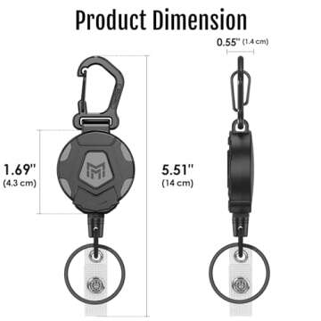 MNGARISTA 2-Pack Retractable Keychain, Heavy Duty Carabiner Badge Holder, Tactical ID Badge Reel with 31.5” Steel Retractable Cord, 8.0 oz