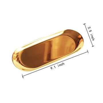 JKanruh 3 Pack 9 Inch Oval Gold Stainless Steel Towel Tray,Storage Tray,Tea Tray Fruit Trays,Decorat...