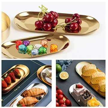 JKanruh 3 Pack 9 Inch Oval Gold Stainless Steel Towel Tray,Storage Tray,Tea Tray Fruit Trays,Decorative Tray,Jewelry Dish Cosmetics Organizer