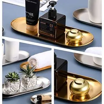 JKanruh 3 Pack 9 Inch Oval Gold Stainless Steel Towel Tray,Storage Tray,Tea Tray Fruit Trays,Decorative Tray,Jewelry Dish Cosmetics Organizer