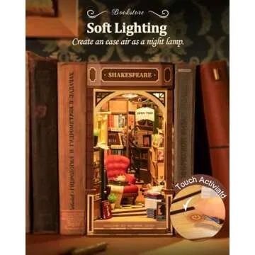 Rolife DIY Book Nook Kit 3D Wooden Puzzles for Adults 8.6" Bookstore Miniature House Kit Booknook Bookshelf Insert Decor with LED Lights Craft Kits Unique Gifts for Him Her