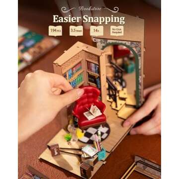 Rolife DIY Book Nook Kit 3D Wooden Puzzles for Adults 8.6" Bookstore Miniature House Kit Booknook Bookshelf Insert Decor with LED Lights Craft Kits Unique Gifts for Him Her