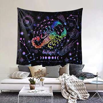 JASUTOT Scorpio Constellation Tapestry Zodiac Sign Tapestry Horoscope Tapestry Astrology Wall Hanging For Bedroom Living Room Dorm (51x60Inch)