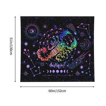 JASUTOT Scorpio Constellation Tapestry Zodiac Sign Tapestry Horoscope Tapestry Astrology Wall Hanging For Bedroom Living Room Dorm (51x60Inch)