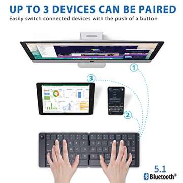 iClever BK06 Mate Foldable Bluetooth Keyboard, Wireless Portable Keyboard - Pocket Size Multi-Device Keyboard, Ultra Slim Leather Keyboard for iOS, Android, Windows, Tablet, iPhone, Laptops, Mac