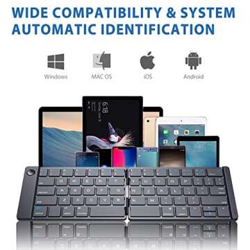 iClever BK06 Mate Foldable Bluetooth Keyboard, Wireless Portable Keyboard - Pocket Size Multi-Device Keyboard, Ultra Slim Leather Keyboard for iOS, Android, Windows, Tablet, iPhone, Laptops, Mac
