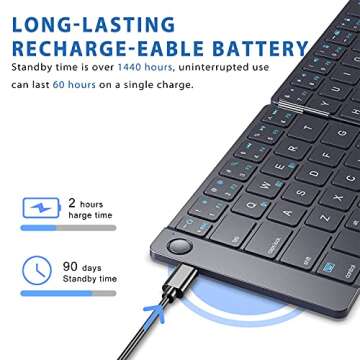iClever BK06 Mate Foldable Bluetooth Keyboard, Wireless Portable Keyboard - Pocket Size Multi-Device Keyboard, Ultra Slim Leather Keyboard for iOS, Android, Windows, Tablet, iPhone, Laptops, Mac