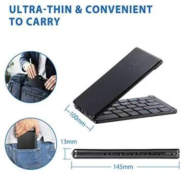 iClever BK06 Mate Foldable Bluetooth Keyboard, Wireless Portable Keyboard - Pocket Size Multi-Device Keyboard, Ultra Slim Leather Keyboard for iOS, Android, Windows, Tablet, iPhone, Laptops, Mac
