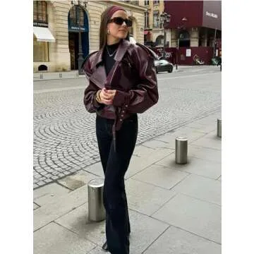 NIFTRIRY Womens Jacket Leather Jacket Fall Fashion Oversized Faux Motorcycle Jacket with Belt Fall O...