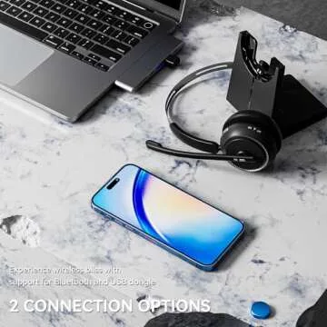 LEVN Wireless Headset, Wireless Headset with Mic for Work(Noise Cancelling), 65 Hours Woktime & Mute Button, Wireless Headset with Charging Base, Suitable for Call Center/Work from Home