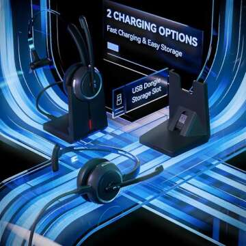 LEVN Wireless Headset, Wireless Headset with Mic for Work(Noise Cancelling), 65 Hours Woktime & Mute Button, Wireless Headset with Charging Base, Suitable for Call Center/Work from Home