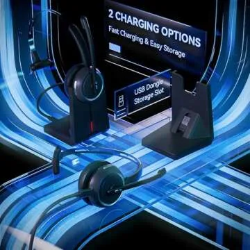 LEVN Wireless Headset, Wireless Headset with Mic for Work(Noise Cancelling), 65 Hours Woktime & Mute Button, Wireless Headset with Charging Base, Suitable for Call Center/Work from Home