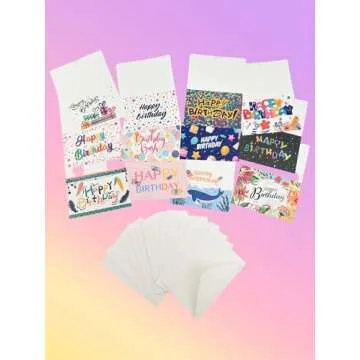 12 Pcs Happy Birthday Cards Set Bulk Assorted Blank Birthday Cards with Envelopes Multicolo