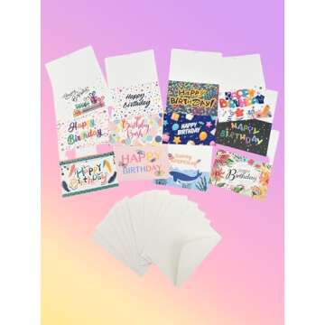 12 Pcs Happy Birthday Cards Set Bulk Assorted Blank Birthday Cards with Envelopes Multicolo