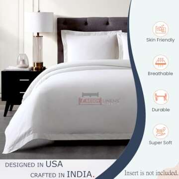 eBeddy Linens Egyptian Cotton Super King Plus 120x120 Size White Duvet Cover Set with Zipper Closer & 7 Corner Ties Soft Cozy 1 Comforter Cover and 2 Pillow Shams Durable Stitch, White Solid