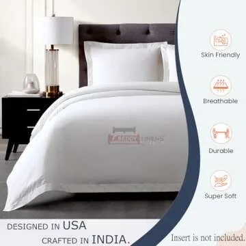 eBeddy Linens Egyptian Cotton Super King Plus 120x120 Size White Duvet Cover Set with Zipper Closer & 7 Corner Ties Soft Cozy 1 Comforter Cover and 2 Pillow Shams Durable Stitch, White Solid