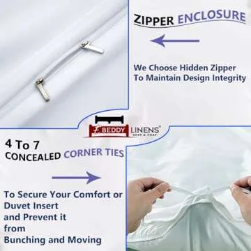 eBeddy Linens Egyptian Cotton Super King Plus 120x120 Size White Duvet Cover Set with Zipper Closer & 7 Corner Ties Soft Cozy 1 Comforter Cover and 2 Pillow Shams Durable Stitch, White Solid