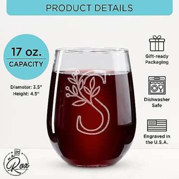 On The Rox Drinks Monogrammed Gifts For Women and Men - Letter A-Z Initial Engraved Monogram Stemles...