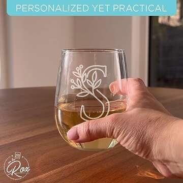 On The Rox Drinks Monogrammed Gifts For Women and Men - Letter A-Z Initial Engraved Monogram Stemless Wine Glass - 17 Oz Personalized Wine Gifts For Women and Men (S)