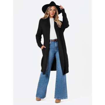 LILLUSORY Long Cardigan Sweaters for Women Fall Trendy Oversized Open Front Winter Coat Blazer 2025 Cozy Chunky Knit Sweater Jacket Outwear Coats Black L