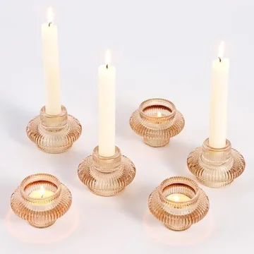 PORPAN Glass Candle Holders, Set of 6 Taper Candle Holders, Tea Light Candle Holders, Candlestick Ho...