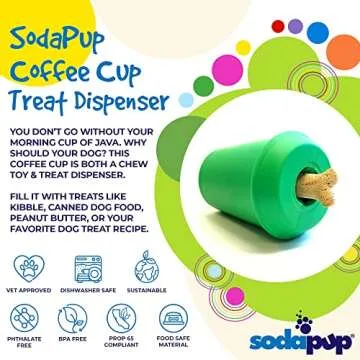SodaPup Coffee Cup – Durable Dog Treat Dispenser & Chew Toy Made in USA from Non-Toxic, Pet Safe, Food Safe Natural Rubber Material for Mental Stimulation, Problem Chewing, Calming Nerves, & More