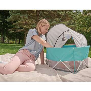 Regalo On-The-Go Baby My Play, Portable Play Yard, and Activity Mat, Indoor & Outdoor, Includes UPF Canopy with Toys, Padded Bottom and Carry Case