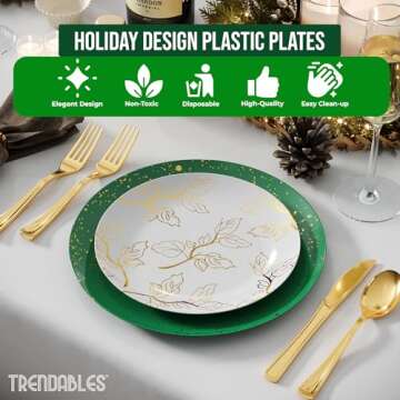 Trendables Christmas Plates Disposable 40 Pcs Christmas Dinnerware Set, Christmas Plastic Plates Set Includes 20 10" Christmas Dinner Plates, 20 8" Christmas Dessert Plates, Holiday Plates Disposable