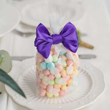 AIMUDI Purple Satin Bows for Treat Bags and Crafts