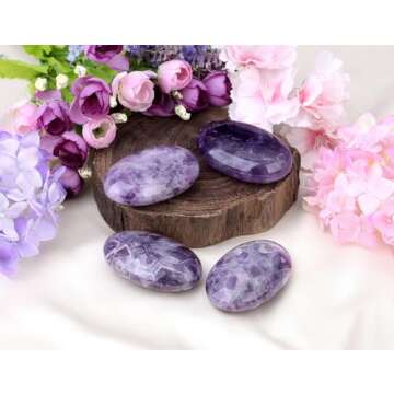 LAIDANLA Amethyst 2.4" Large Palm Stone Healing Crystals Natural Gemstones Calming Effects Energy Balancing Reiki Polished Worry Stone Cleansing Protection Anxiety Stress Relief Therapy 1PC