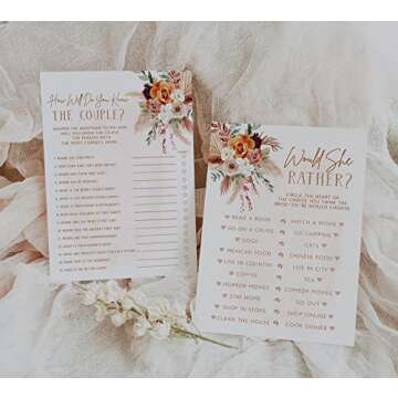 Fun Bridal Shower Games – Boho Floral Wedding Activities Set
