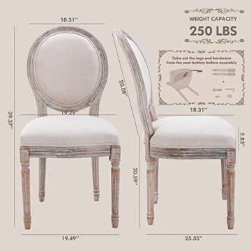 COLAMY French Country Dining Chairs with Round Back Set of 2, Upholstered, Farmhouse , Solid Wood Le...