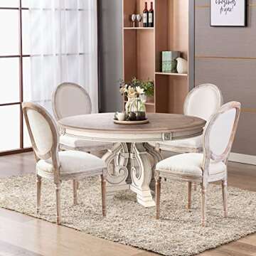 COLAMY French Country Dining Chairs with Round Back Set of 2, Upholstered, Farmhouse , Solid Wood Legs, Accent Side Chairs for Kitchen/Living Room/Bedroom- Beige