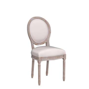 COLAMY French Country Dining Chairs with Round Back Set of 2, Upholstered, Farmhouse , Solid Wood Legs, Accent Side Chairs for Kitchen/Living Room/Bedroom- Beige