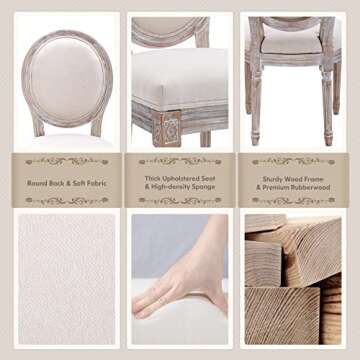 COLAMY French Country Dining Chairs with Round Back Set of 2, Upholstered, Farmhouse , Solid Wood Legs, Accent Side Chairs for Kitchen/Living Room/Bedroom- Beige