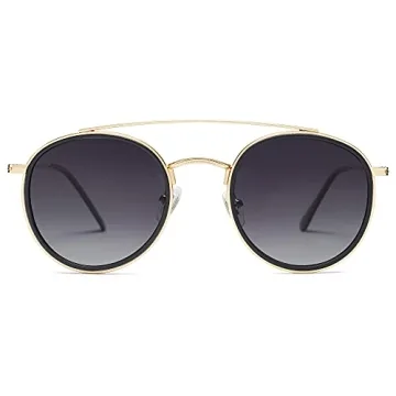 SOJOS Retro Vintage Round Polarized Sunglasses for Women Men Small Double Bridge Circle Sunnies SJ11...