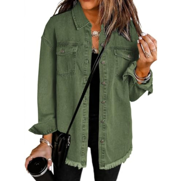 Vetinee Women's Spring Oversized Denim Jacket with Frayed Hem