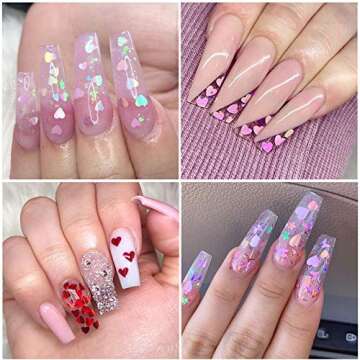 Colorful 3D Heart Nail Art Stickers Glitter Decals for Creative Designs