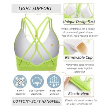 RUNNING GIRL Strappy Sports Bra for Women Sexy Crisscross Back Light Support Yoga Bra with Removable Cups