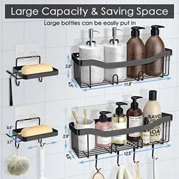 JONYJ Shower Caddy, 2-Pack Adhesive Shower Organizer with 2 Soap Dishes and 16 Hooks,Shower Shelf for Bedroom, Living Room, Bathroom, Kitchen