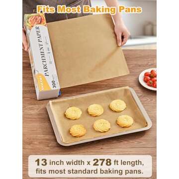 SMARTAKE Parchment Paper Roll for Baking, 13 in x 278 ft, 300 sq.ft, Non-Stick Baking Paper Sheets w...