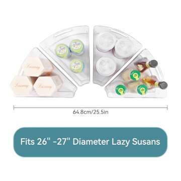 Oubonun Lazy Susan Organizers Set of 4, 10.2”x 9.4”x 4” Plastic Transparent Kitchen Cabinet Storage Bins with Handle, 4" Deep Container, 1/8 Wedge - Food Safe, without BPA
