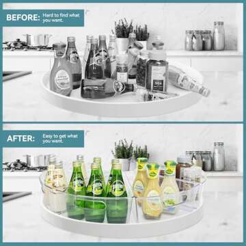 Oubonun Lazy Susan Organizers Set of 4, 10.2”x 9.4”x 4” Plastic Transparent Kitchen Cabinet Storage Bins with Handle, 4" Deep Container, 1/8 Wedge - Food Safe, without BPA