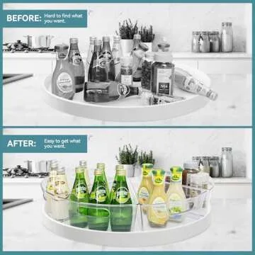 Oubonun Lazy Susan Organizers Set of 4, 10.2”x 9.4”x 4” Plastic Transparent Kitchen Cabinet Storage Bins with Handle, 4" Deep Container, 1/8 Wedge - Food Safe, without BPA