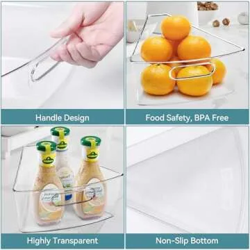 Oubonun Lazy Susan Organizers Set of 4, 10.2”x 9.4”x 4” Plastic Transparent Kitchen Cabinet Storage Bins with Handle, 4" Deep Container, 1/8 Wedge - Food Safe, without BPA